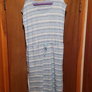 Blue and white striped Midi dress